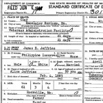 James Jeffries death certificate snippet