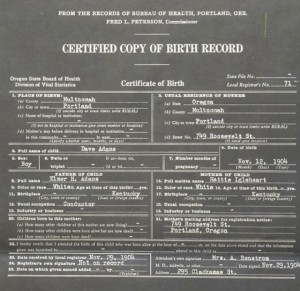 birth certificate Dave Adams cropped2